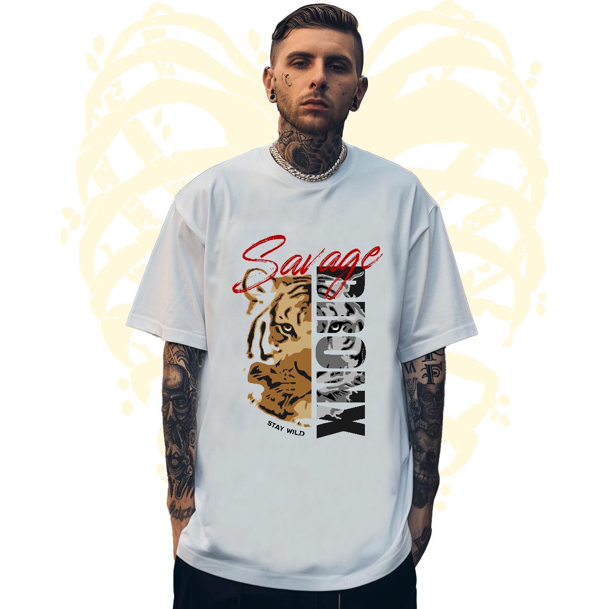TOP Quality T-Shirts tiger Round Neck Short Sleeve Daily Wear Skull 100% Cotton 230g Men Clothes T-Shirt Classic Tops