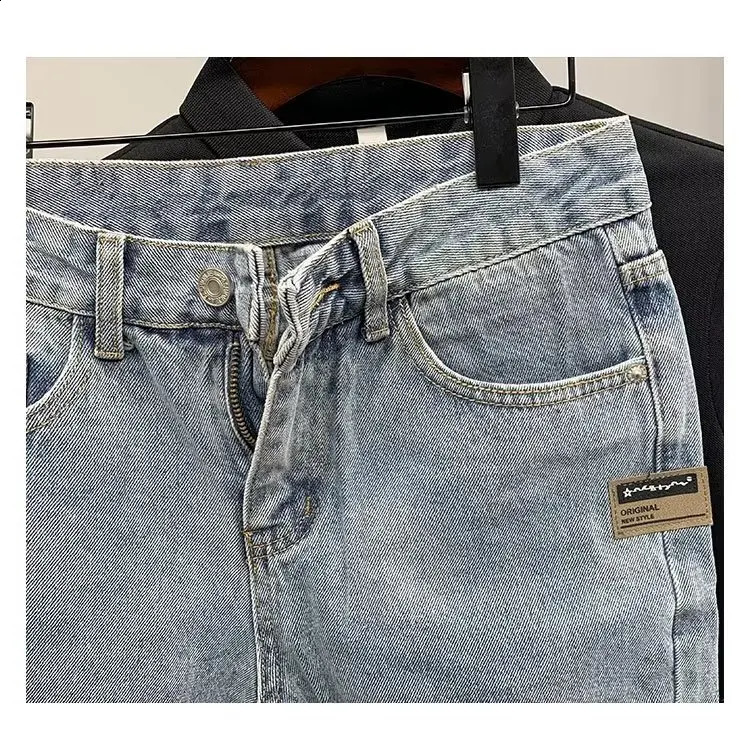 Mens summer washed denim shorts straight knee loose fit five point fashion blue pocket street jeans 240819