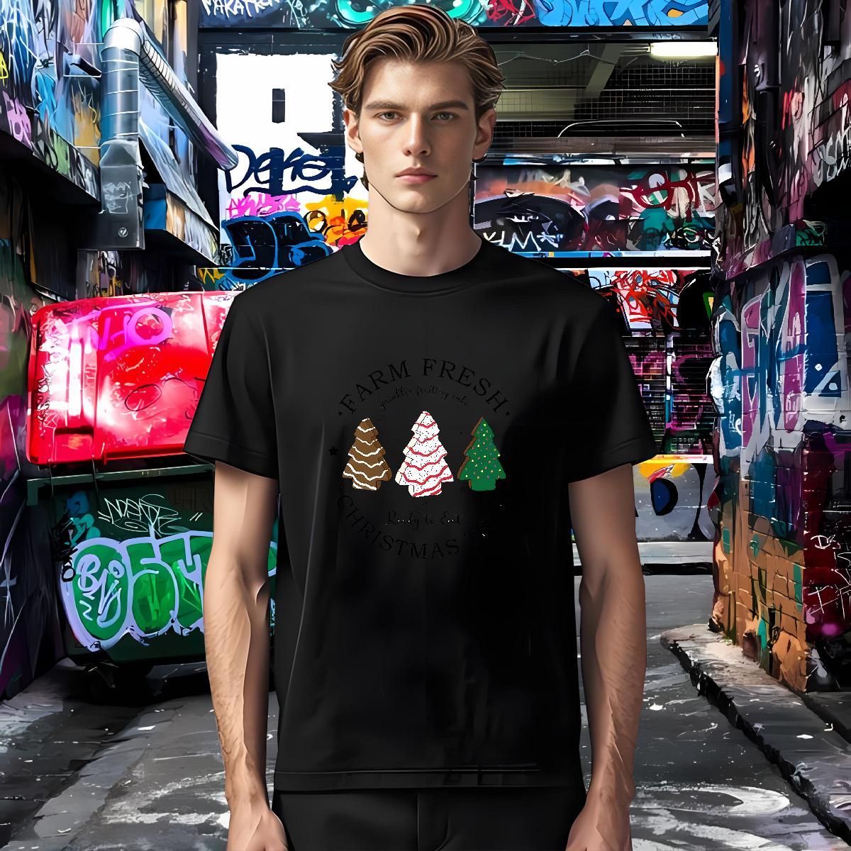 T shirt 230g 100% Cotton christmas trees Sport Crew Neck Breathable Oversized Mens Tshirts Stylist Comfortable Top Tees