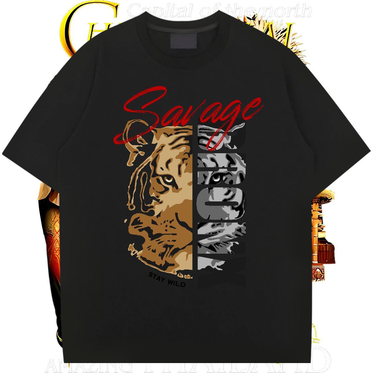 TOP Quality Mens T Shirts tiger Breathable Crew Neck Casual Beach Graphic 230g Cotton Couples T Shirts 2024 New Tees
