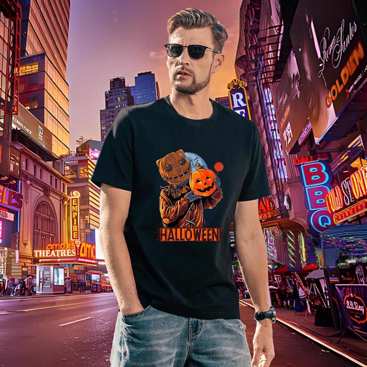 Popular Men T Shirts halloween Breathable Short Sleeve Outdoor Graphic 230g Pure Cotton Mens Tshirts Casual New Polos