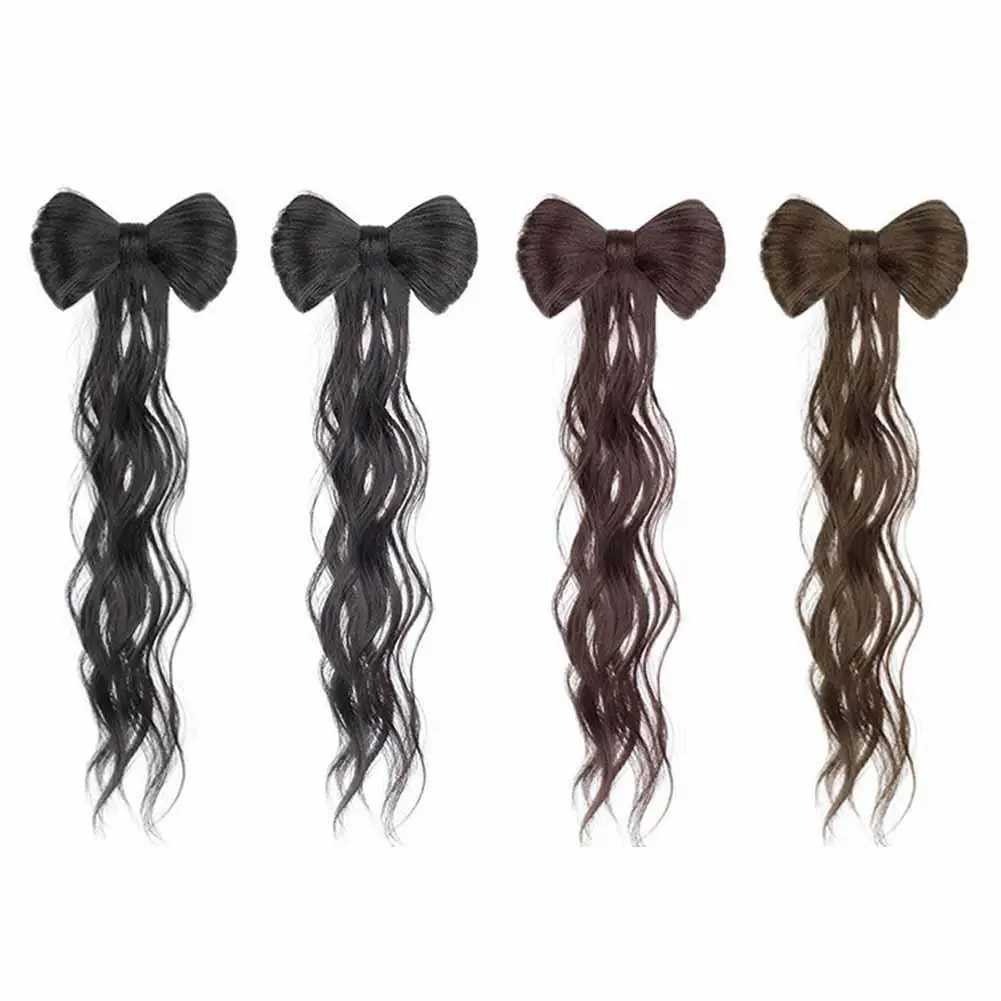 Bow tie half tied ponytail wig suitable for women curly hair grab clip hair bun wig fluffy and wavy ponytail W240817