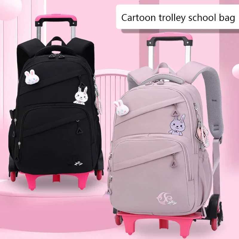 School Wheeled Backpack for Girls School Bag with Wheels Trolley Bag Rolling Student Backpack Travel Bags Kids School Bag Y240820