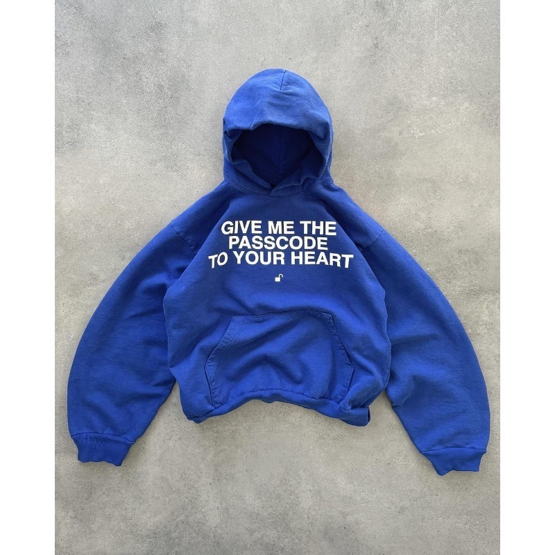 Blue Retro Letter Printed Sweater American Style Hip Hop Trend Splicing Fashion Mens and Womens Loose Couple Jacket Top 240819