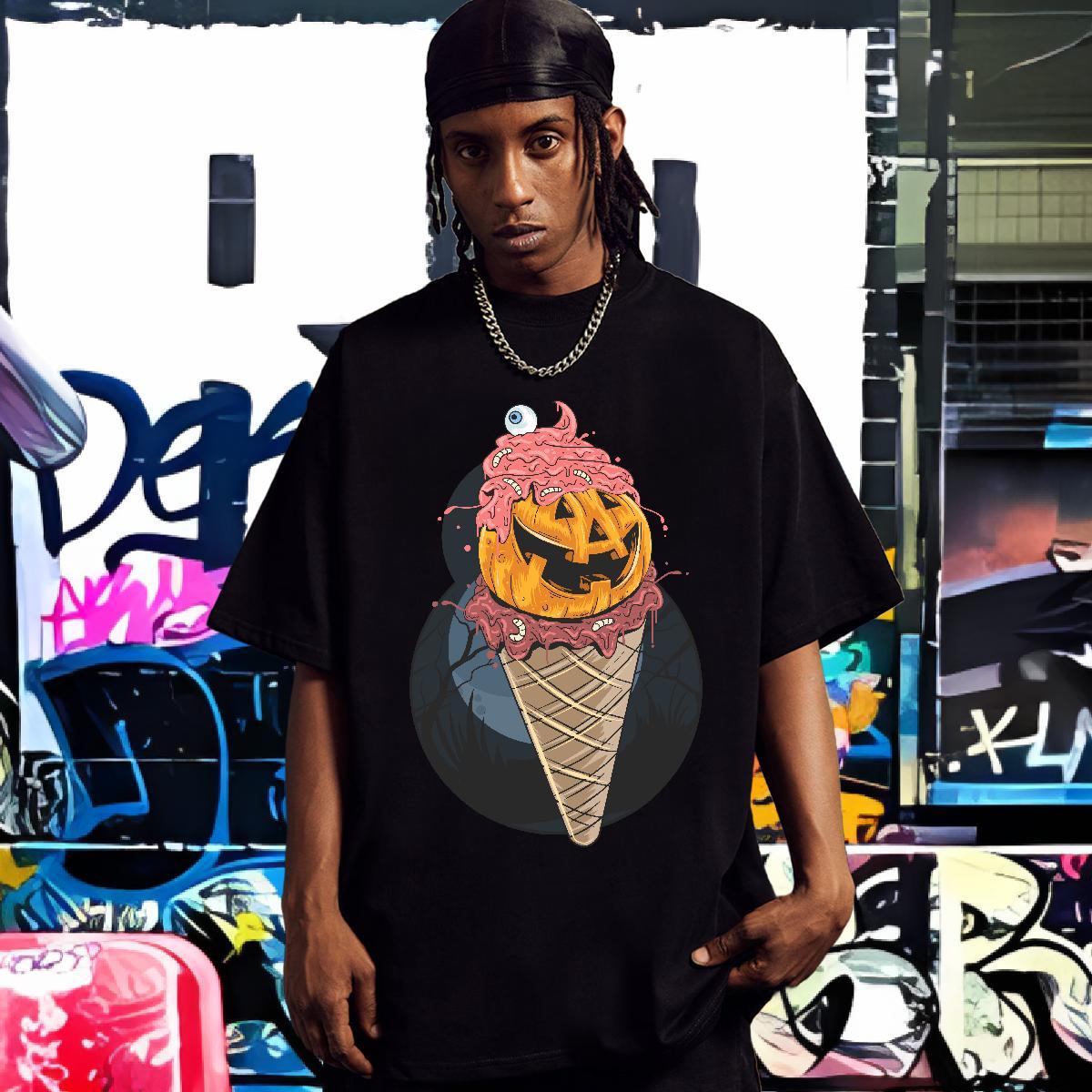Popular Mens T Shirts pumpkin Breathable Crew Neck Hip Hop DIY Printed 100% Cotton 230g Men Tshirts Casual New Clothings