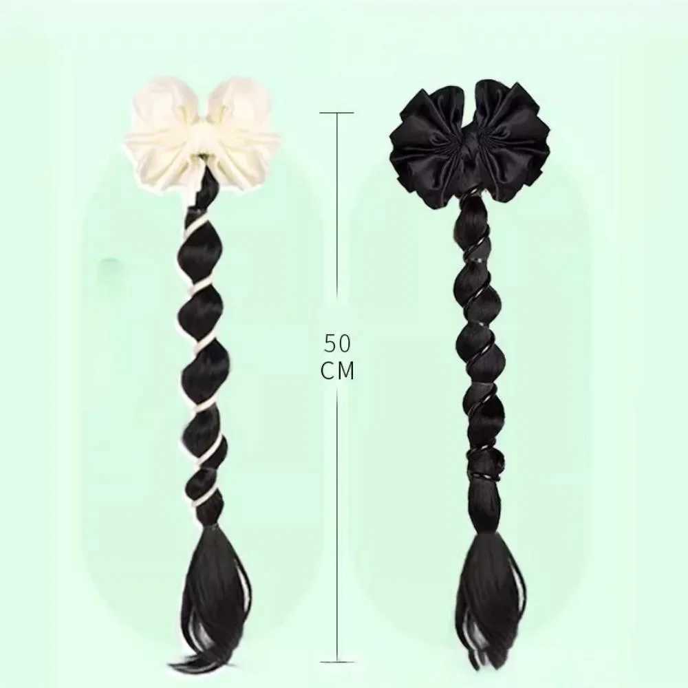 Womens synthetic wig clip fashionable bow tie phone line fake ponytail wig womens twisted braided bubble tied hair extension W240817