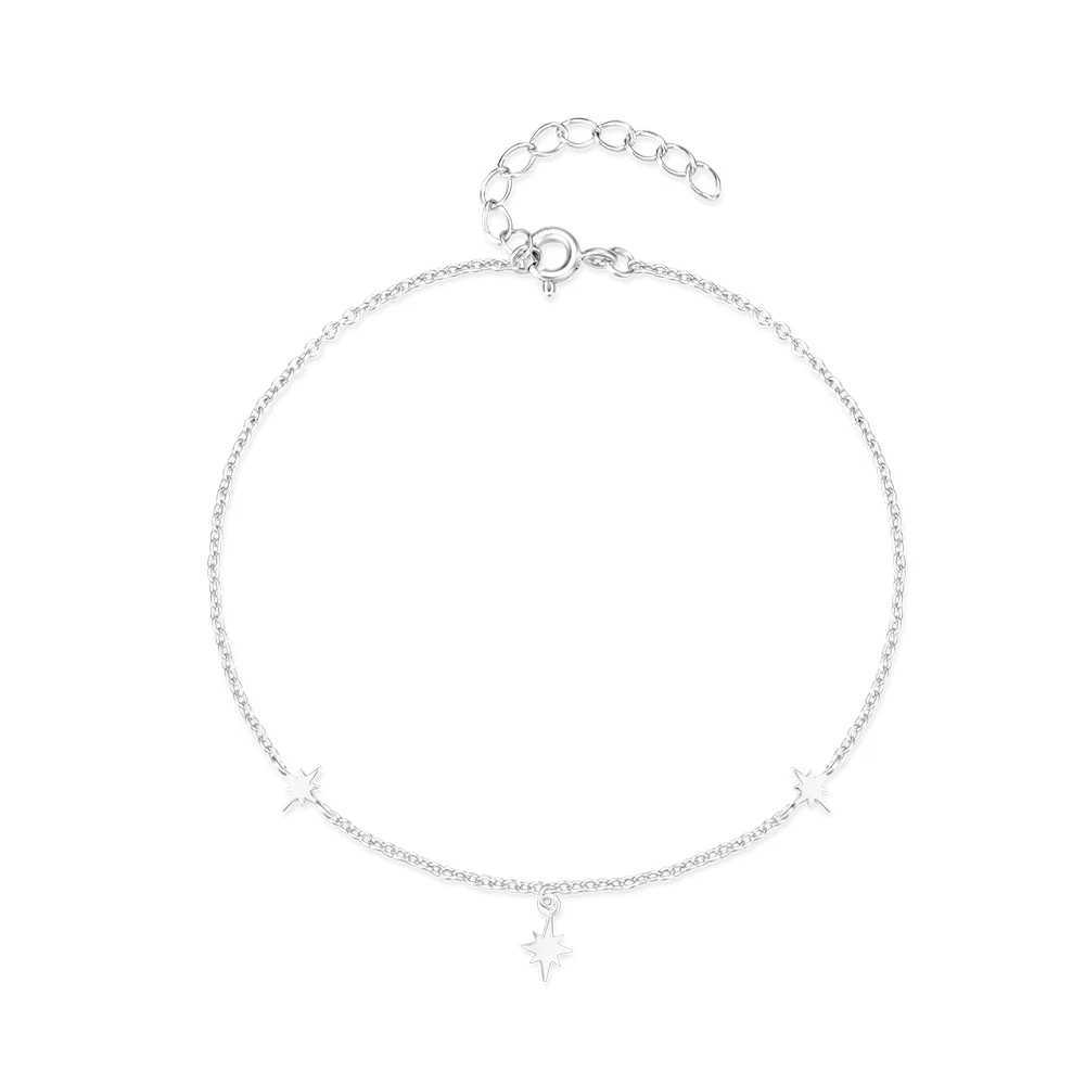 ROXI 925 sterling silver smooth octagonal star stacked ankle bracelet suitable for womens outdoor beach ankle chain boutique jewelry tobilleras W24081