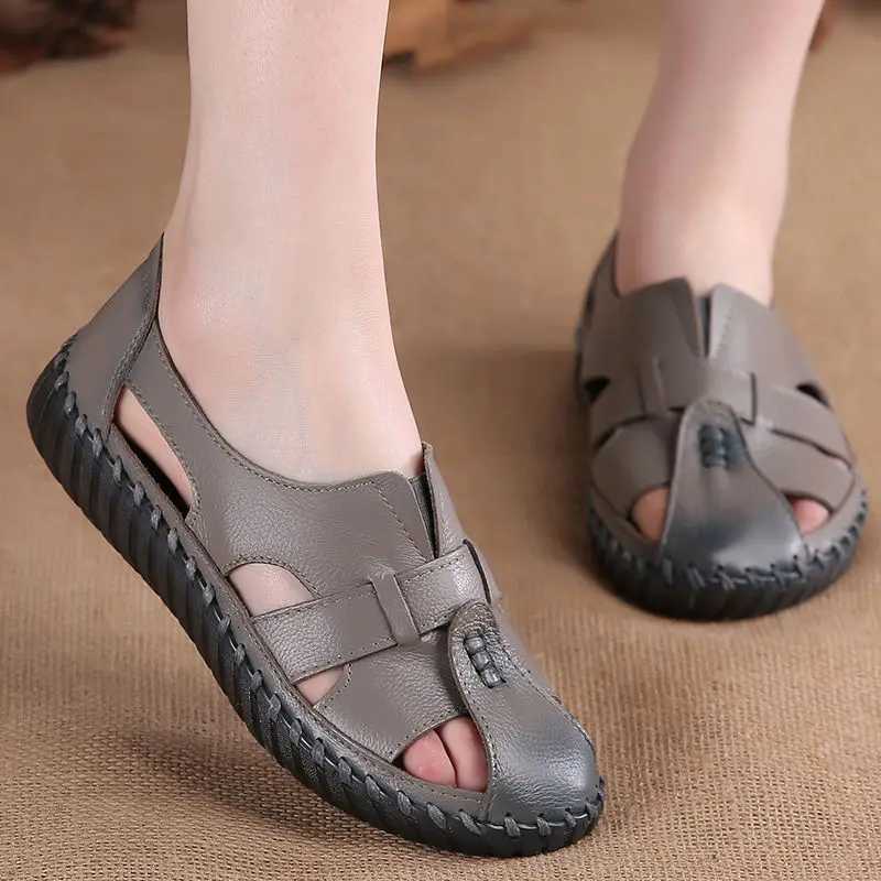 Women Casual Summer Ladies Soft Beach Sandals Walking Shoes Outdoor Comfort Classic Genuine Leather Woman Sandals Big Size 43 CL240806