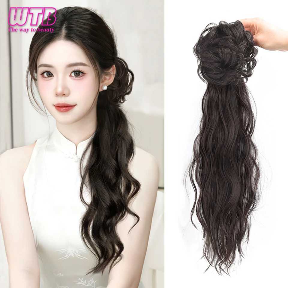 WTB synthetic wig ponytail female grip clip wavy wig side tie low-temperature ponytail fluffy wig W240817