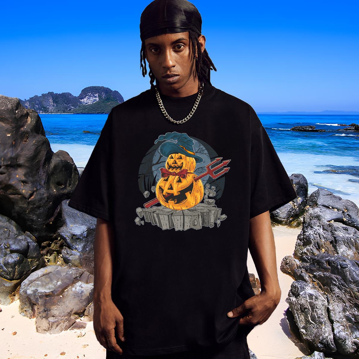 High Quality Men T Shirts halloween Round Neck Short Sleeve Outdoor Cartoon Print 230g 100% Cotton Men Tops Tees Casual New Polos