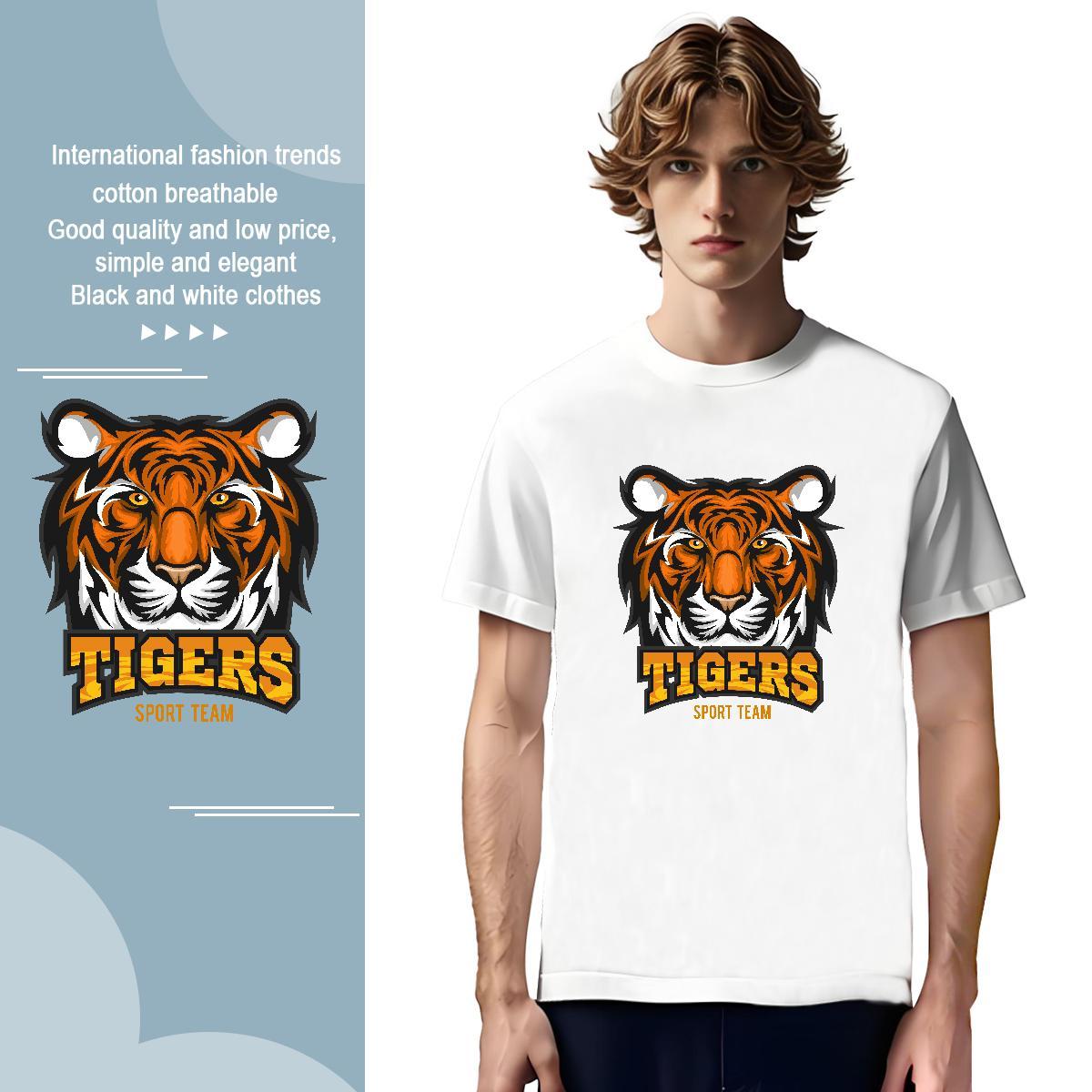 Mens T Shirts 230g 100% Cotton tiger Sport Crew Neck Breathable DIY Printed Men Clothes T-Shirt 2024 Wholesale Tshirts