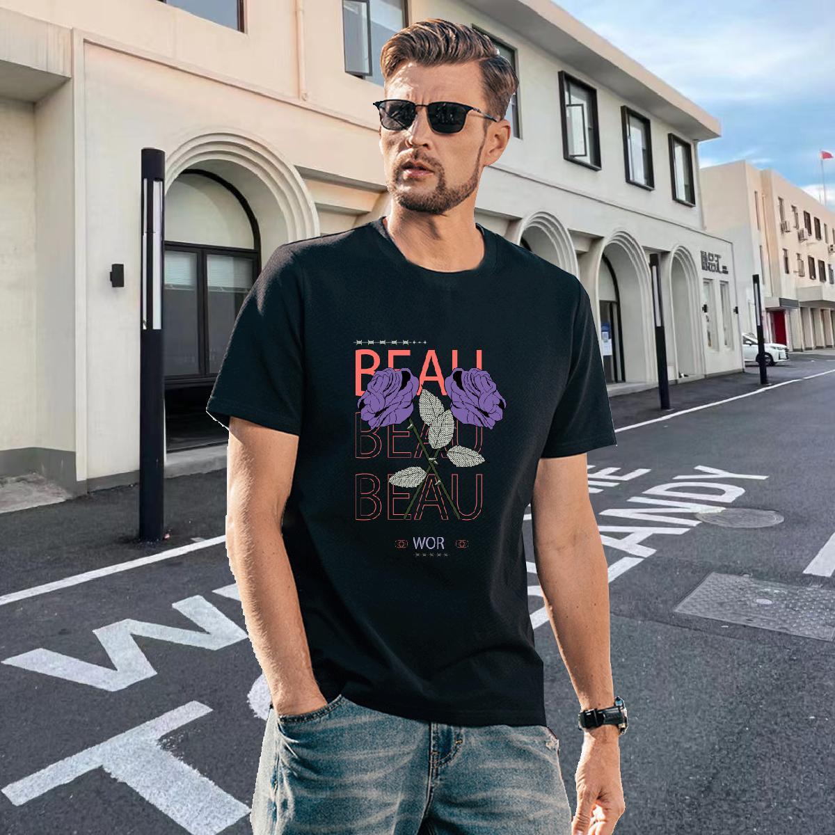 Wholesale Couples T Shirts Casual Daily Wear 100% Cotton 230g White Plus Size O-Neck Short Sleeve flower T Shirts Men Classic Casual Top Tees