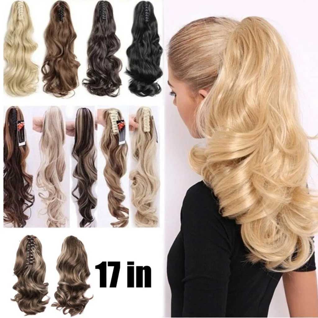 Long haired bread wig ponytail high-temperature silk fiber clip 17 inch natural appearance wig fashionable and elegant daily curly wig for long hair W