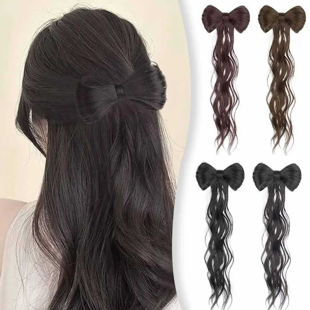 Bow tie half tied ponytail wig suitable for women curly hair grab clip hair bun wig fluffy and wavy ponytail W240817