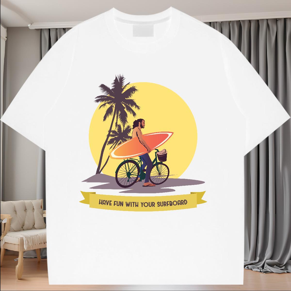 Designer Tshirt for Man Woman Spring Summer Breathable Crew Neck Tops Female 230g Pure Cotton wave Cartoon Print T Shirt For Woman