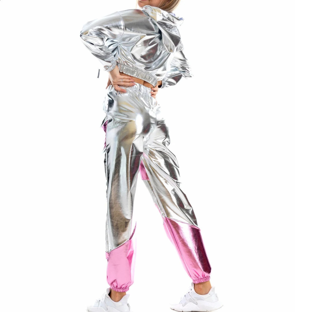 Street Clothing Y2K Womens Holographic Wetbook Hoodies Crop Top Tshirts Sports Pants Goods Trousers Tracking 240819