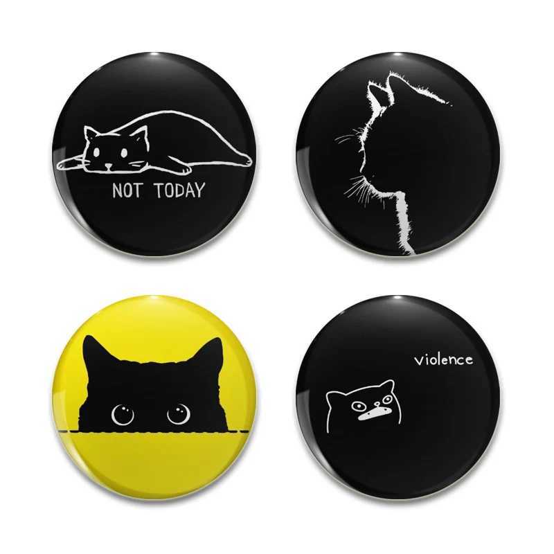 Half face cat pin fun cartoon hand drawn cat badge handmade tinplate brooch for backpacks clothing gifts accessories W240815