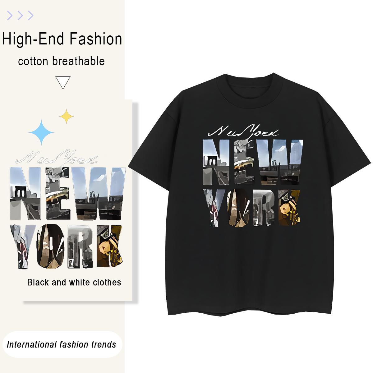 Cool Design New York 100% Cotton 230g Men Tops Tees Outdoor Breathable Crew Neck T Shirts Men Wholesale Plus Size Cartoon Polos