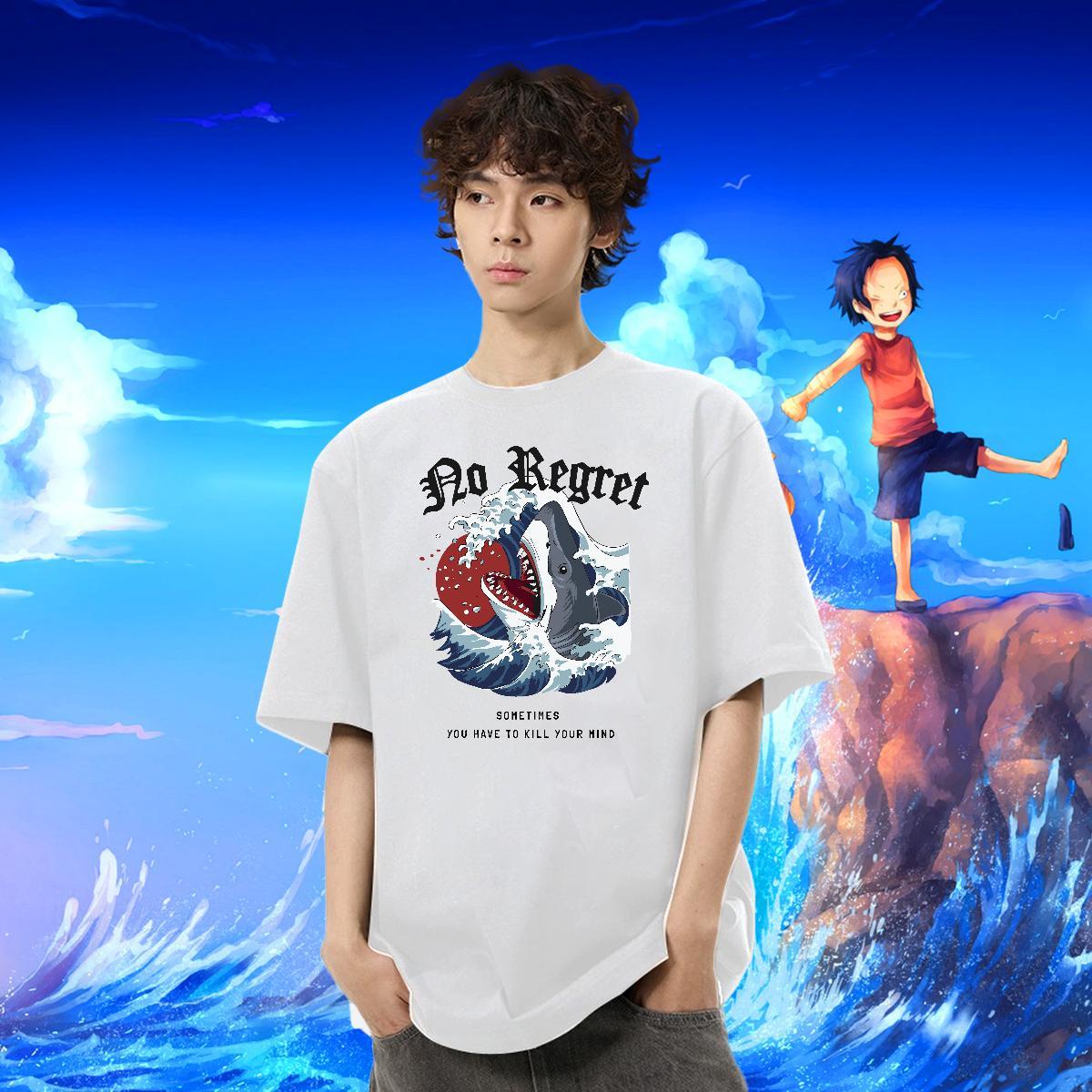 Brand Men Clothes T-Shirt High Street Hip Hop 230g 100% Cotton Cartoon Print Crew Neck letter Mens T Shirts Casual New Tees