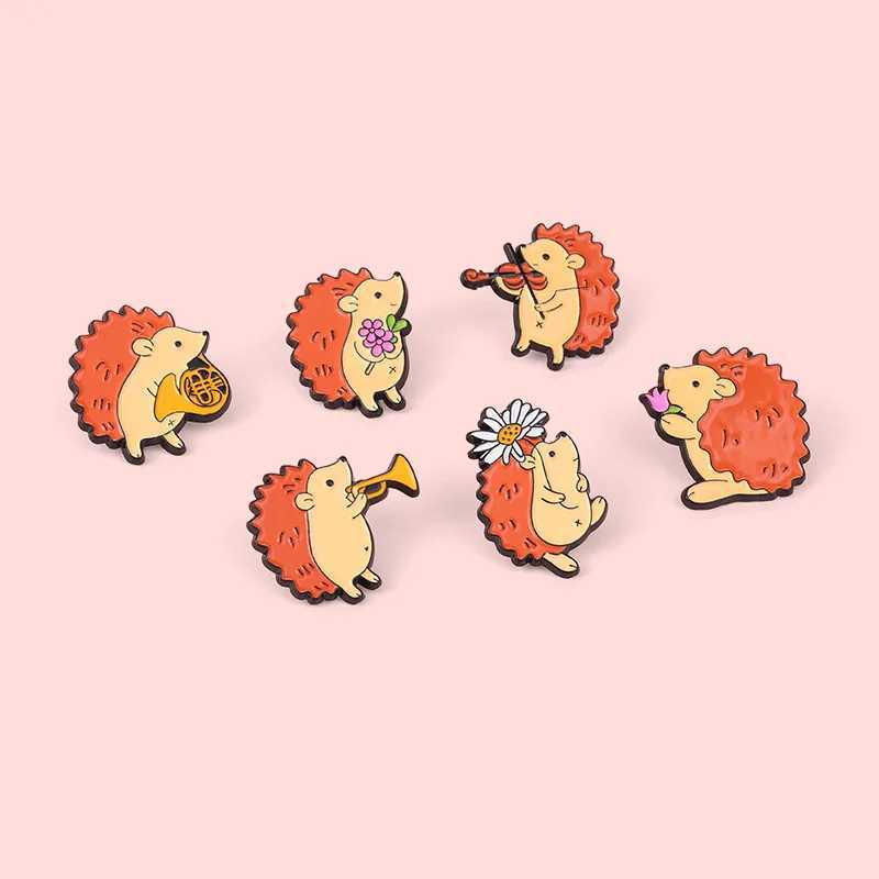 Musical Instruments Flower Chest Saxophone Violin Badge Hedgehog Band Collar Enamel Pin Bag Hat Backpack Accessories Jewelry W240815