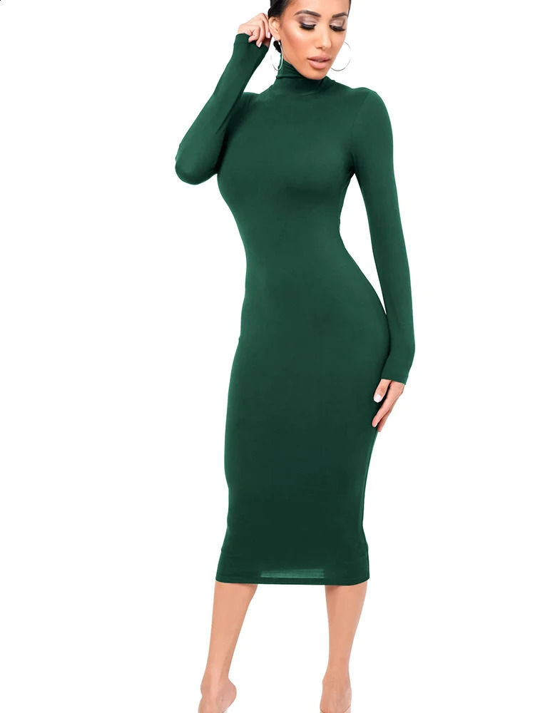 Winter Black Turtleneck Sexy Women Dress Autumn Long Sleeve Skinny Midi Boydcon Casual Blue Plush Knee-Length Party Club 240819