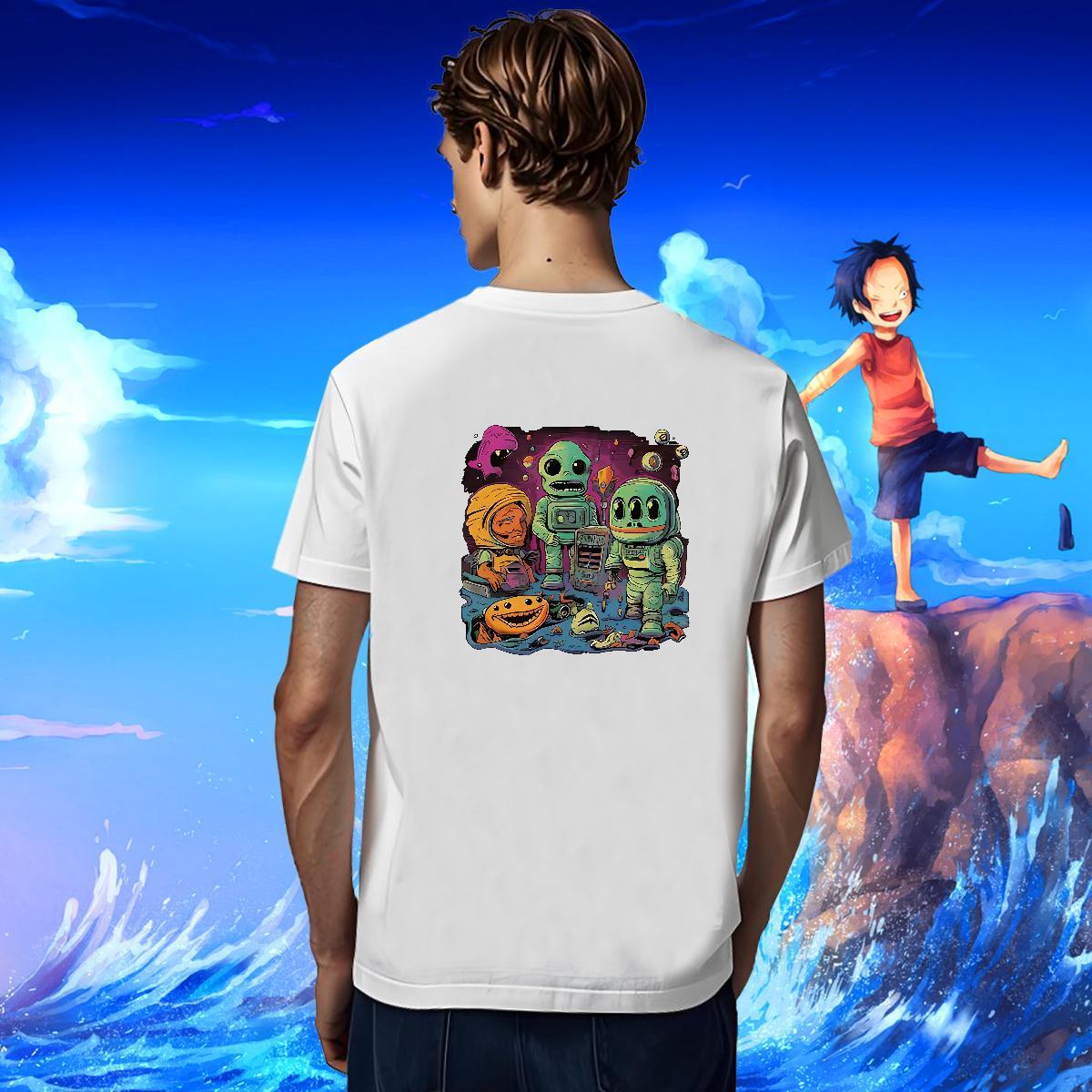Classic Men Tshirts Street Wear 100% Cotton 230g Plus Size Cartoon Breathable Crew Neck spaceman Mens T Shirts Customized Clothings