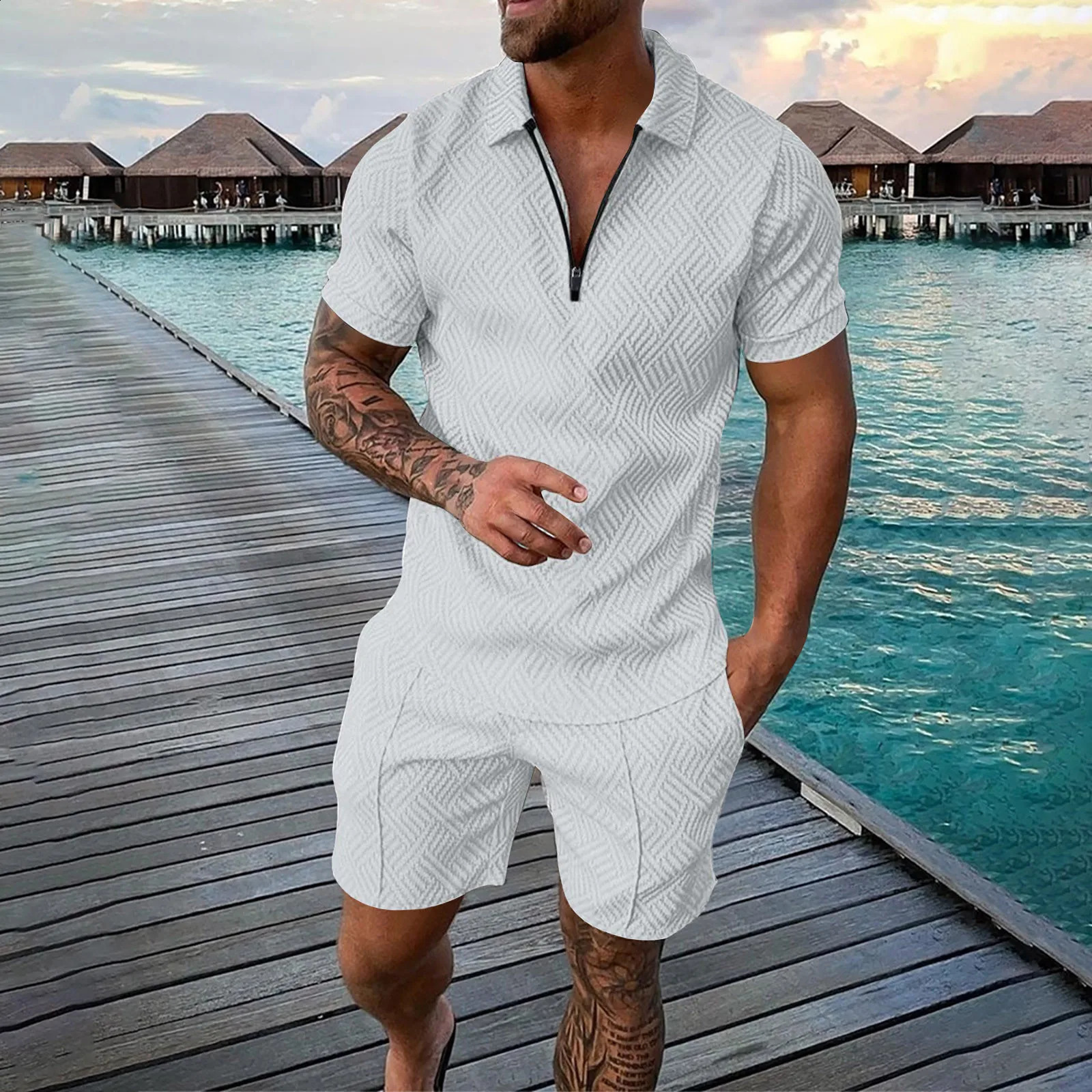 2024 Mens Summer Tracksuit Set Polo Shirt And Shorts Outfits Fashion Casual Short Sleeve Suit For Men 2 Piece 240819
