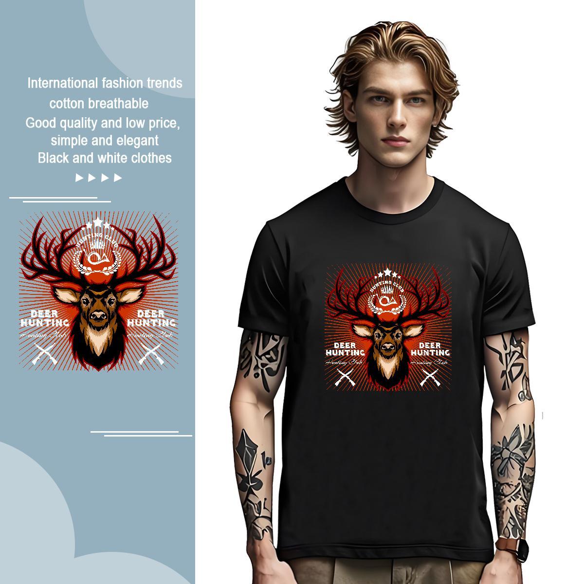 Loose Fit Man T Shirts deer Breathable Crew Neck Street Wear White Plus Size 100% Cotton 230g Men Tshirts New Arrival Polos