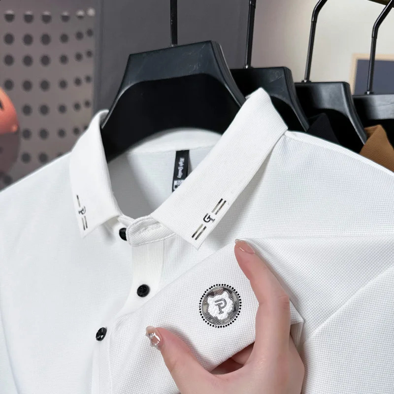 Mens Polo Shirt High End Quality Lapel Embroidered Printed Long Sleeved Korean Autumn Fashion Trend Base Men Clothing 240820