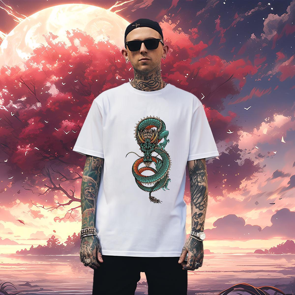 TOP Quality dragon Mens T Shirts Street wear Hip Hop Men Tops Tees 230g Cotton Free Shipping Breathable Crew Neck Asian Size Clothes
