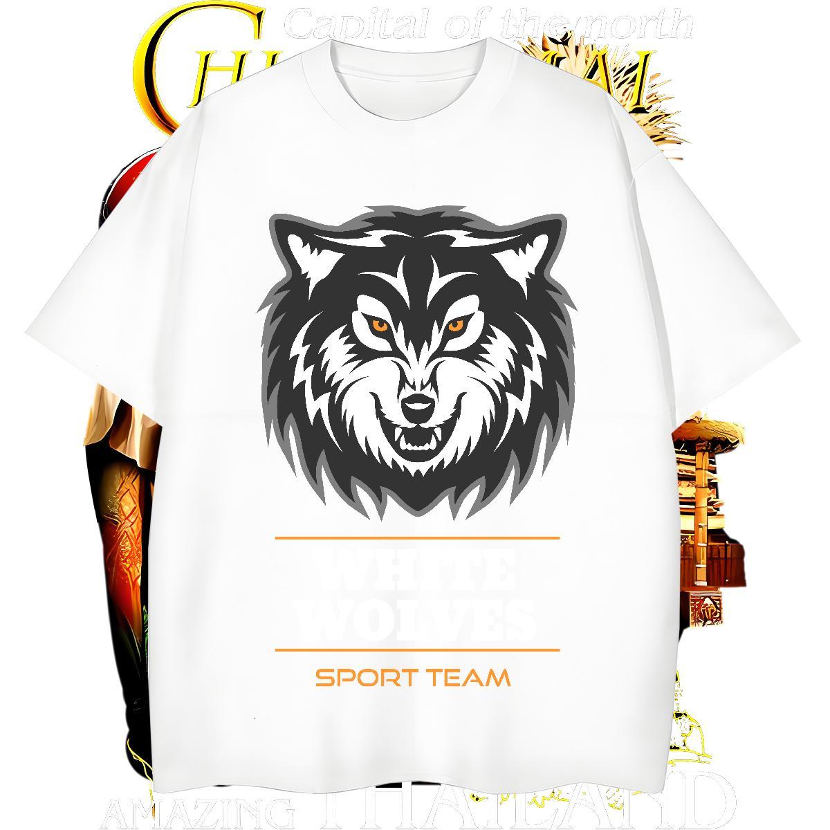 Loose Fit Man T Shirts wolf O Neck Short Sleeves Home Outdoor Plus Size Cartoon 230g Cotton Men Clothes T-Shirt Fashion Casual Wear