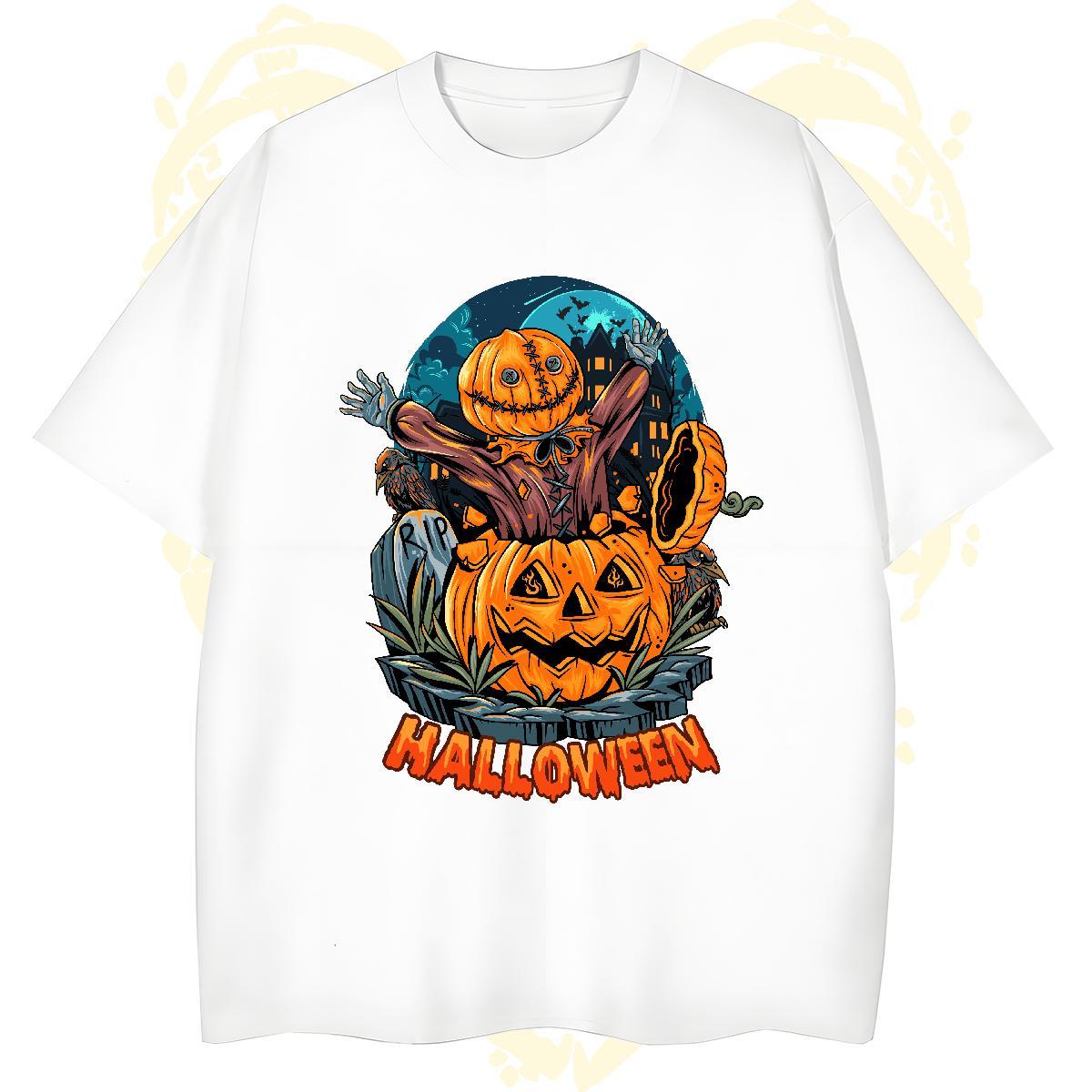 Loose Mens T Shirts pumpkin Breathable Crew Neck Home Outdoor Cartoon Print 230g 100% Cotton Men Tees Free Shipping Clothes