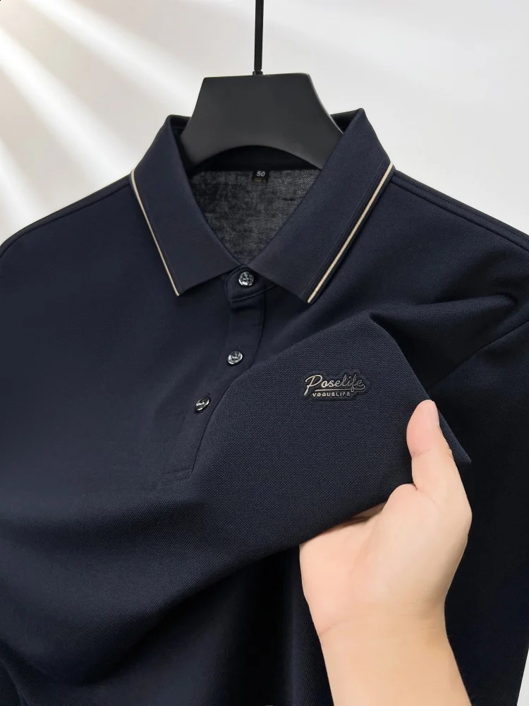 High end Men Ice Silk Without Trace POLO shirt Autumn Fashion Letter Print Long Sleeve T-shirt Business Leisure Men Wear 240820