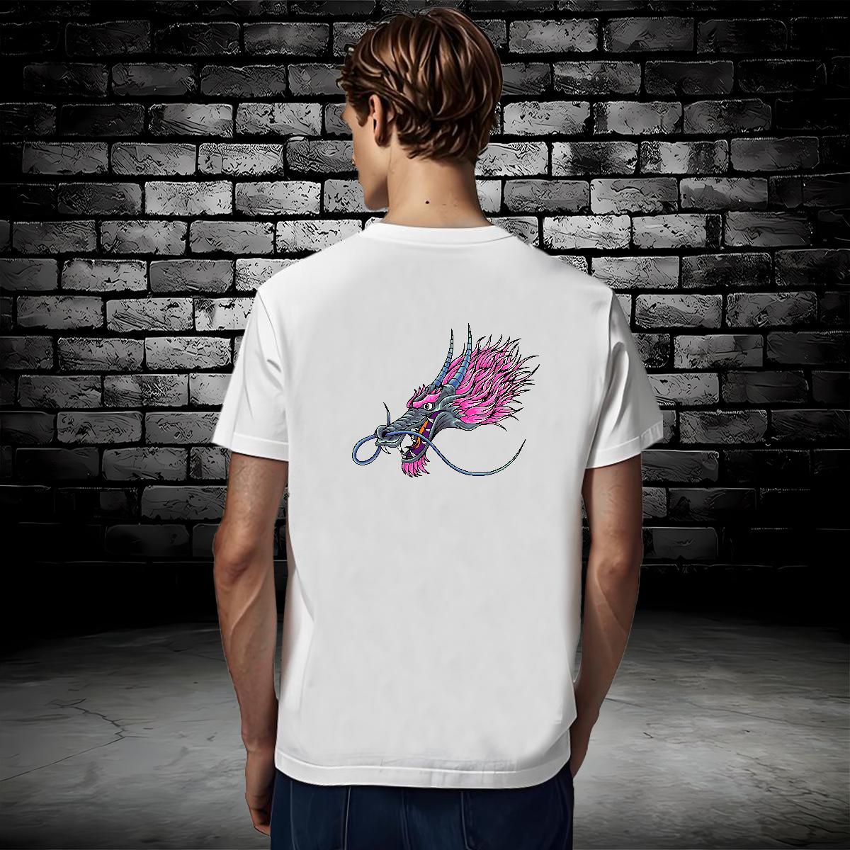 Man T Shirts 230g Cotton dragon Sport Crew Neck White Plus Size Men Tshirts Fashion Brand Tees