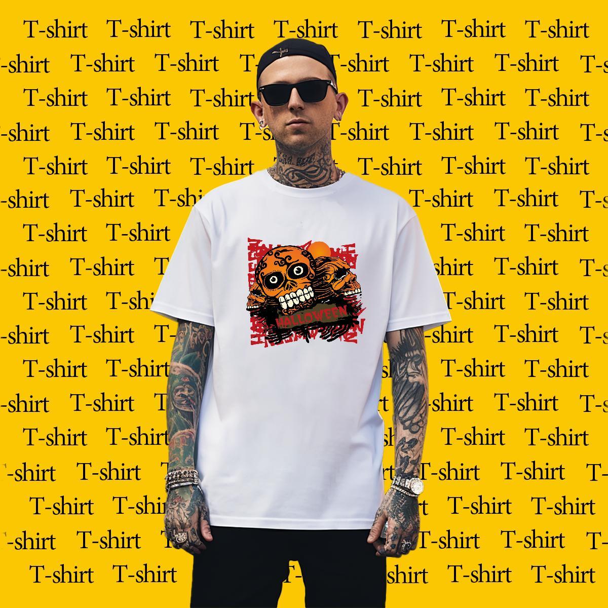 T-Shirts 230g Pure Cotton scary Sport O-Neck Short Sleeve Graphic Men Clothes T-Shirt Fashion Designer Loose Fit Tshirts