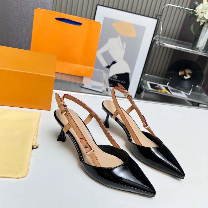 Best quality women's Dress shoes Slingback sandals pumps banquet ankle strap Stiletto heels designer leather Wedding Party shoes factory footwear with box