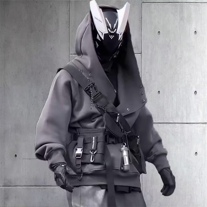 Spring Autumn Ninja Streetwear Turtleneck Hoodies For Men Y2K Oversized Sweatshirt Hoodies High Street Pullover Sweatshirt 240819