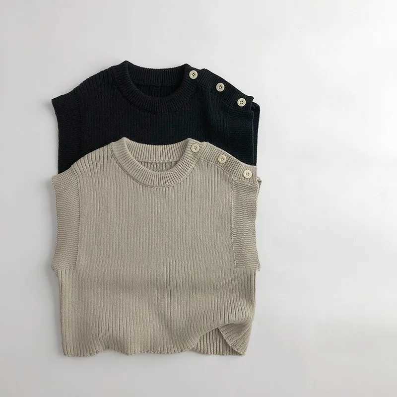 2024 Spring New Children Sleeveless Knitted Vest Baby Boy Girl Fashion Casual Vest Toddler Solid Sweater Coat Kids ClothesXJ240819