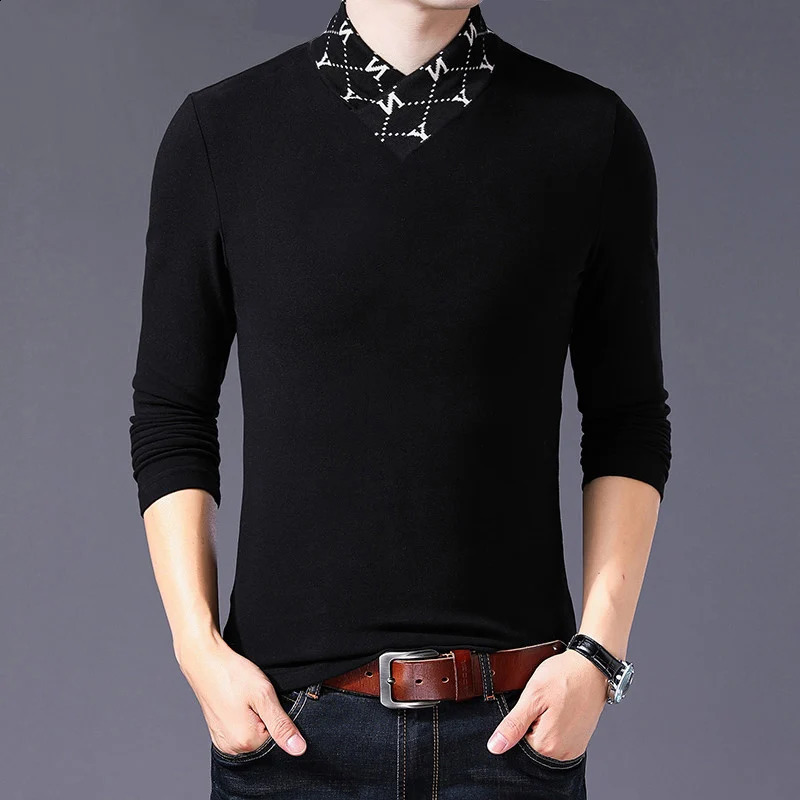 BROWON Spring and Autumn Cotton Men Clothing Long Sleeved Lapel Embroidered T- Shirt Casual Letters Men Oversized T Shirt 240820