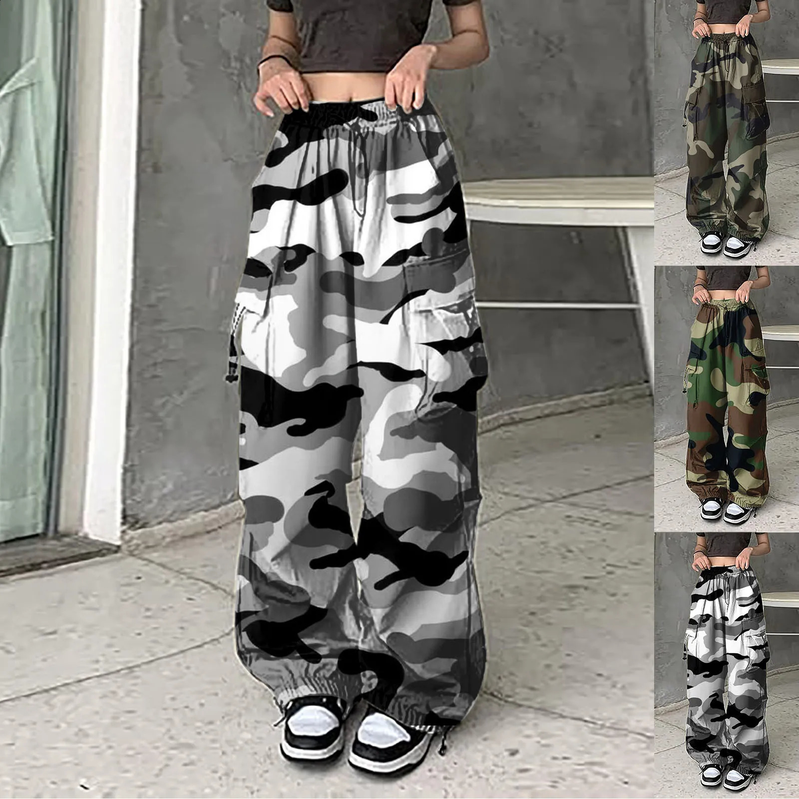 American Vintage Camouflage Cargo Pants Women Summer Streetwear Loose Straight Wide Leg Trousers Woman Z260314