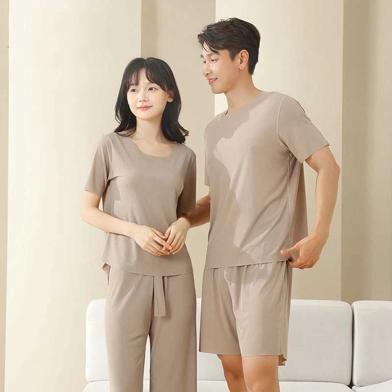 Pajama set for men and women matching casual wear summer short solid couple pajamas Korean soft fashion pajamasW240719