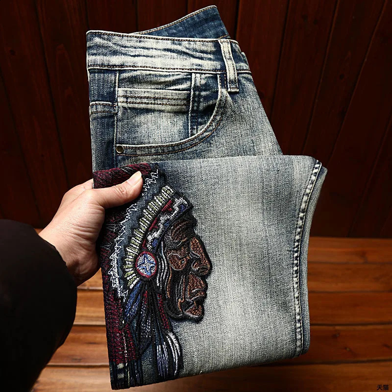 Embroidered Perforated Lightweight y High End Jeans for Mens Elastic Fashion Ultra Thin Suitable Street Casual 240819