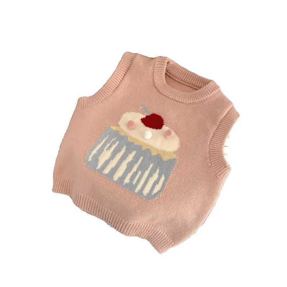 Cute Baby Girls Knitted Vest Spring Autumn Cartoon Cake Sleeveless Pullover Sweaters Tops Kids Girl Waistcoat Children ClothesXJ240819