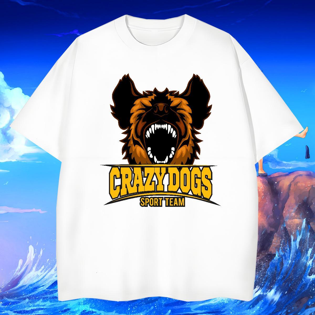 New Mens Tshirts crazy dog Sports Casual 230g 100% Cotton Tops Tees Round Neck Short Sleeve Free Shipping T Shirt For Man Plus Size Cartoon