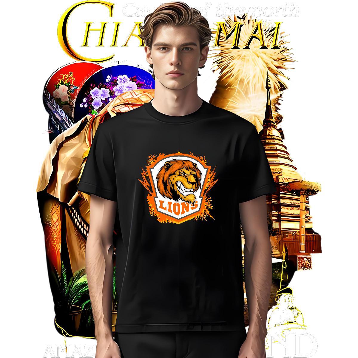 Cool Men T Shirts lion Breathable Short Sleeve Sports Casual Customized 230g 100% Cotton Tshirts Fashion New Clothes