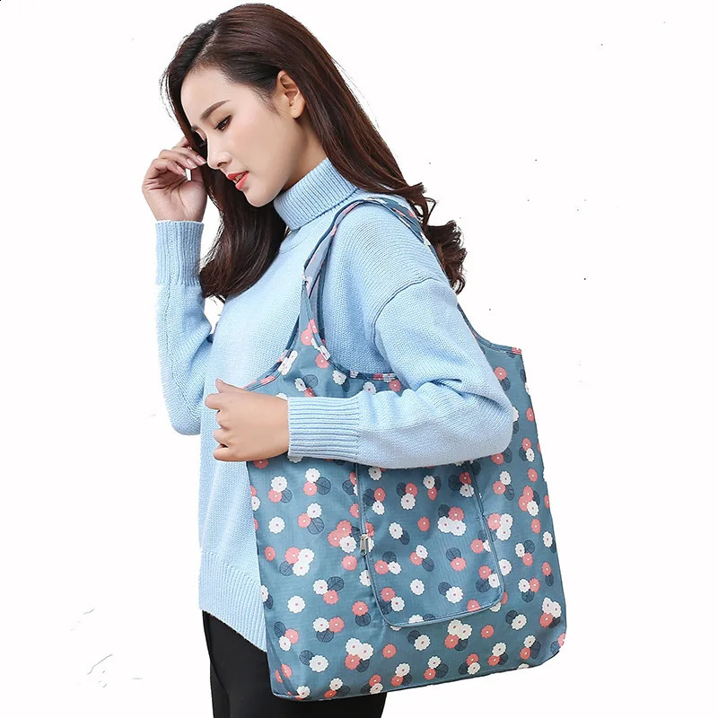 Waterproof Printing Reusable Shopping Bag Tote Bags Fashion Eco Friendly Foldable Zipper Womens Handbags 240819ZYl