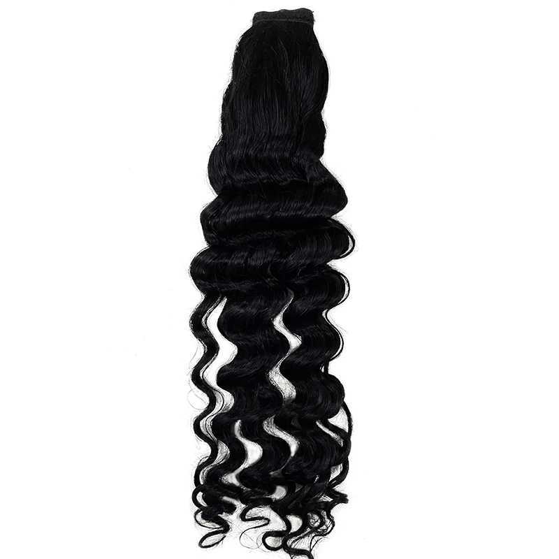 Ponytail extension brushed natural wave 24 inch female clip on human hair extension ponytail hair #2 dark brown W240817