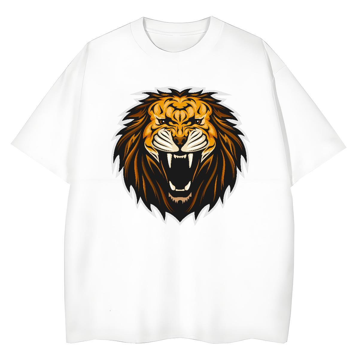 DIY Unisex Tshirts Casual Beach Crew Neck Tops Shirt Comfortable 230g Pure Cotton lion Black White T-Shirts