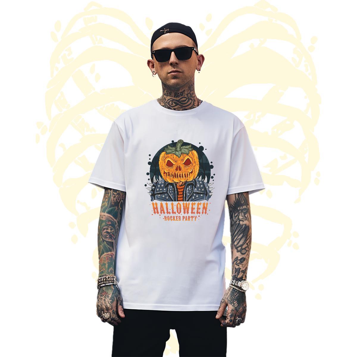 Wholesale T shirt pumpkin Breathable Short Sleeve Sport Floral Print 230g Pure Cotton Men Clothes T-Shirt Fashion New Tee Shirt