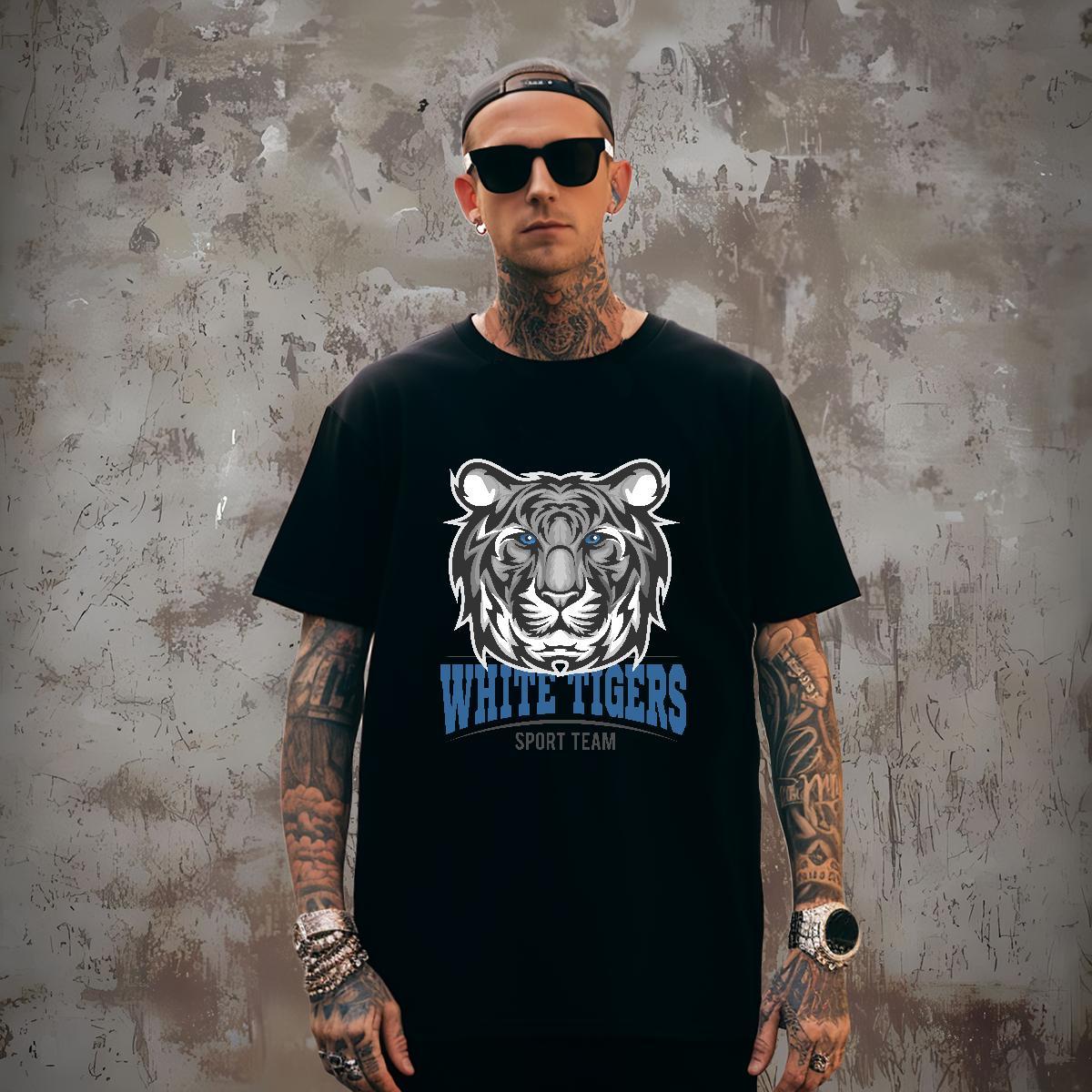 Wholesale T-Shirts for Men tiger O-Neck Short Sleeve Street Casual Custom Print Plus Size 230g Pure Cotton Men Tees 2024 Summer Wear